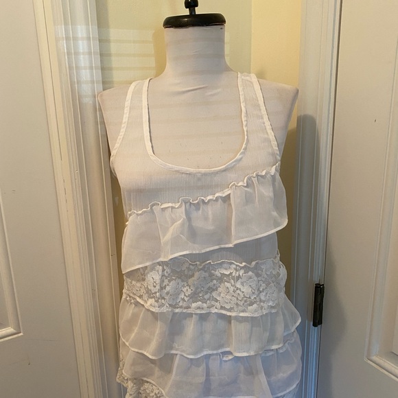 SO White Chiffon tiered Ruffle Tank size M - Picture 6 of 6